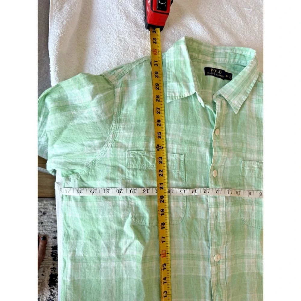 Polo Ralph Lauren Linen Plaid Men's shirt Green career nautical coastal Size XL